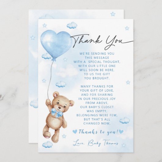 赤ちゃんシャワーを心待ちにする サンキューカード (正面/裏面)