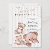 赤ちゃんシャワーを心待ち – かわいいブラウンベア 招待状 (正面)