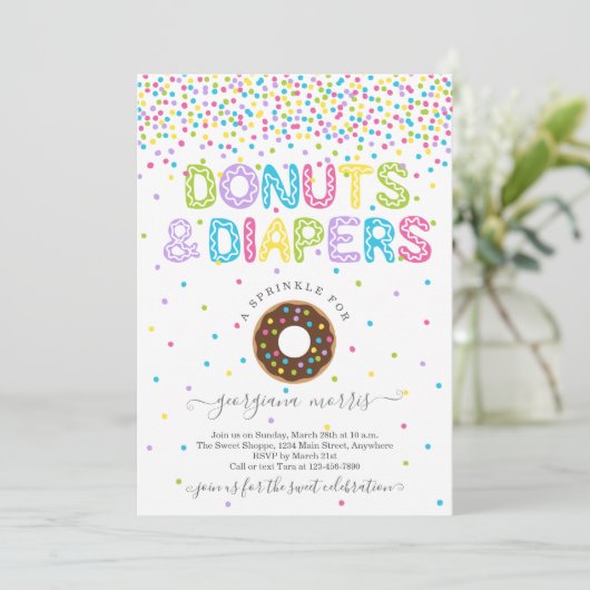 赤ちゃんシャワーを振りかけるドーナツとおむつ 招待状 (スタンド正面)