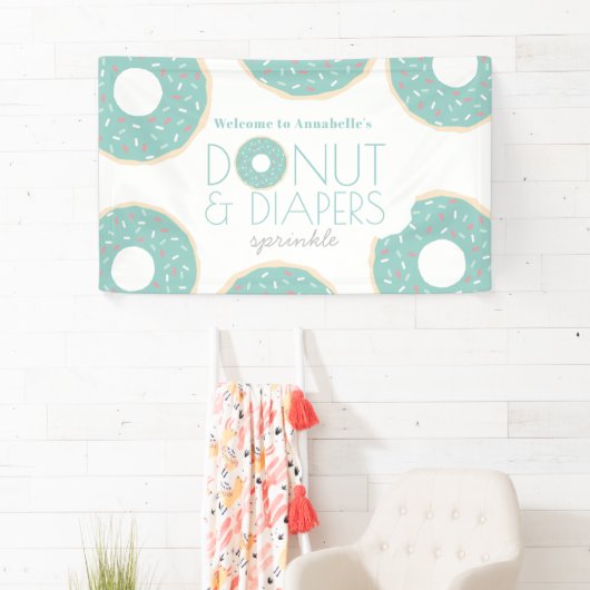 赤ちゃんシャワーを振るグリーンドーナツ&おむつ 横断幕 (インサイチュ)