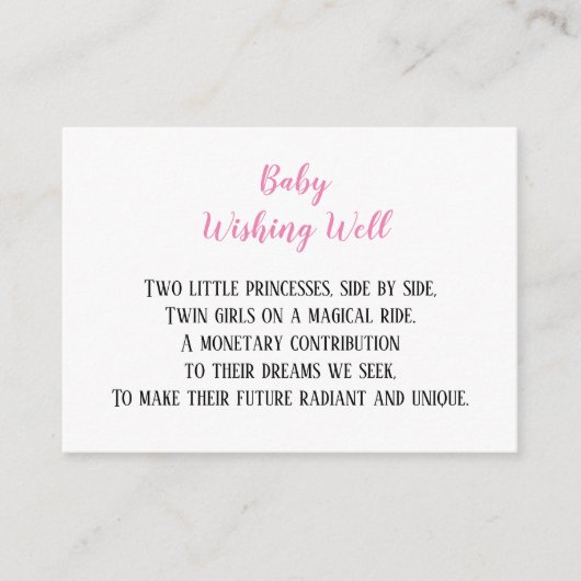 赤ちゃんシャワーを望むピンクの双子の女の子 エンクロージャーカード (正面)