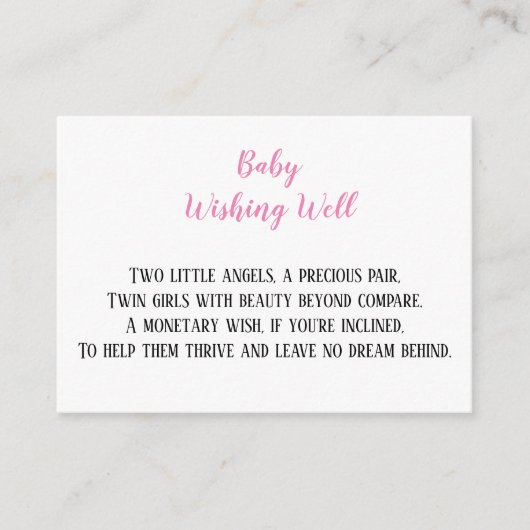 赤ちゃんシャワーを望むピンクの双子の女の子 エンクロージャーカード (正面)
