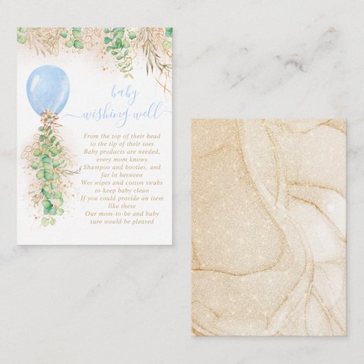 赤ちゃんシャワーを望む男の子バルーン緑 エンクロージャーカード (正面/裏面)