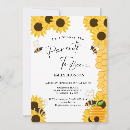 赤ちゃんシャワーを浴びるために親をシャワー 招待状 (正面)