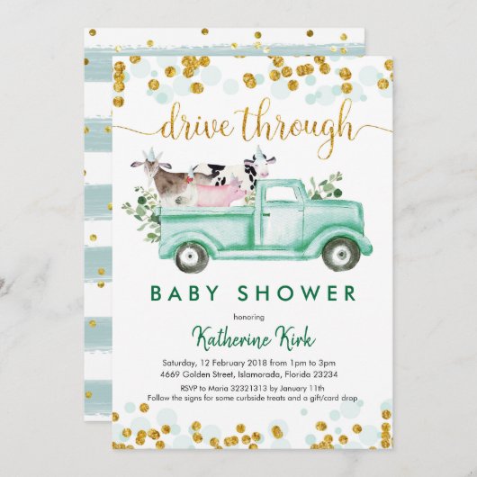 赤ちゃんシャワーを通してファームドライブ 招待状 (正面/裏面)