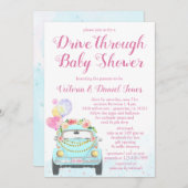 赤ちゃんシャワーを通して車で女の子をドライブ 招待状 (正面/裏面)