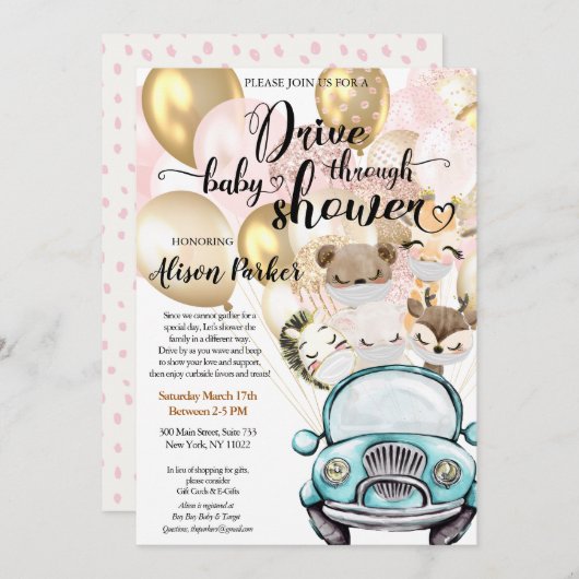 赤ちゃんシャワーを通る |マスクされたSafariの友だち 招待状 (正面/裏面)