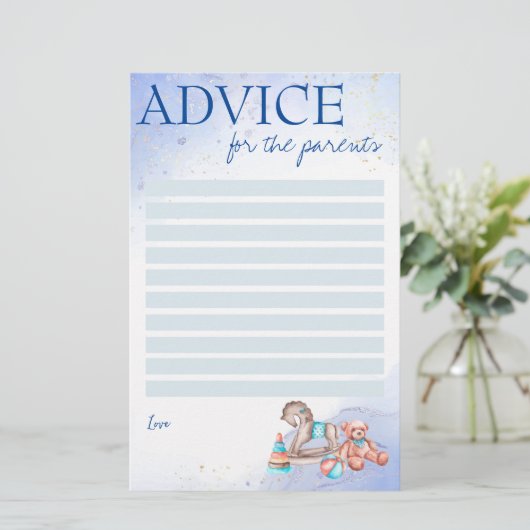 赤ちゃんシャワーアドバイスの親ゲーム青 便箋 (スタンド正面)