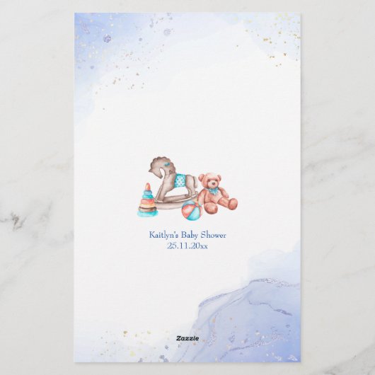 赤ちゃんシャワーアドバイスの親ゲーム青 便箋 (裏面)