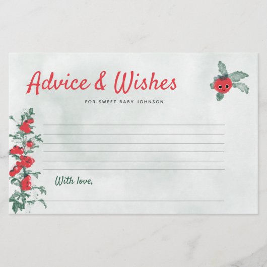 赤ちゃんシャワーアドバイスは素朴トマトの水色を願う 便箋 (正面)