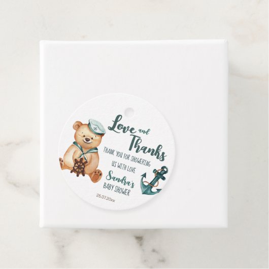 赤ちゃんシャワーアホイ男の子テディベア航海の フェイバータグ (インサイチュ)