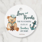 赤ちゃんシャワーアホイ男の子テディベア航海の フェイバータグ (正面)