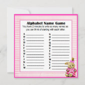 赤ちゃんシャワーアルファベット名&ビンゴゲームピンクバニー 招待状 (正面)