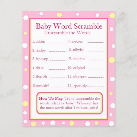 赤ちゃんシャワーアルファベット名BINGOゲームバニー チラシ (裏面)