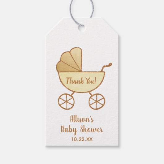 赤ちゃんシャワーイエローキャリッジサンキュー ギフトタグ (正面)