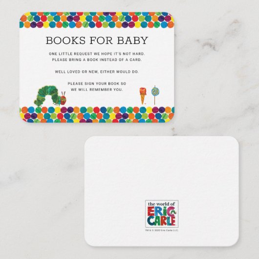 赤ちゃんシャワーインサートのための空腹のキャタピラーブック エンクロージャーカード (正面/裏面)