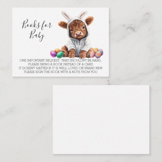赤ちゃんシャワーイースターバニーハイランドカウズのための本 エンクロージャーカード (正面/裏面)