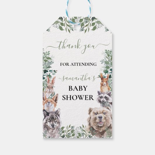 赤ちゃんシャワーウッドランドフォレストアニマルズへようこそ ギフトタグ (裏面)