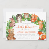 赤ちゃんシャワーウッドランド動物の水の色アーチかわいい 招待状 (正面)