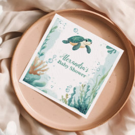 赤ちゃんシャワーウミガメの水色 スタンダードカクテルナプキン