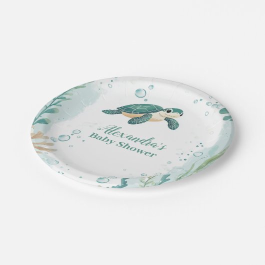 赤ちゃんシャワーウミガメの水色 ペーパープレート (アングル)