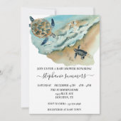 赤ちゃんシャワーウミガメの水色 招待状 (正面)