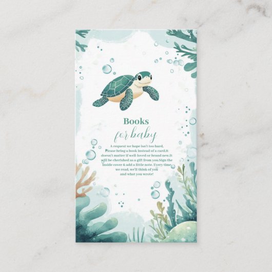 赤ちゃんシャワーウミガメ水彩本ベビー エンクロージャーカード (正面)