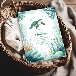 赤ちゃんシャワーウミガメ水彩赤ちゃんシャワー 招待状
