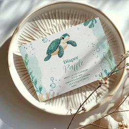 赤ちゃんシャワーウミガメ水色おむつラッフル エンクロージャーカード