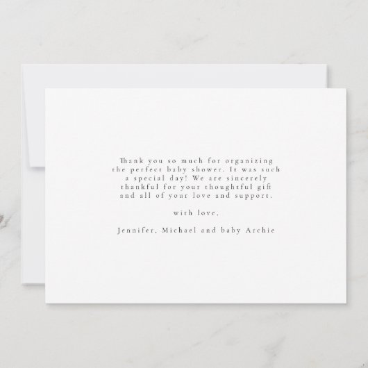 赤ちゃんシャワーエレガントスクリプミニマルト写真コラージュ サンキューカード (裏面)