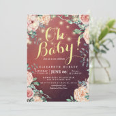 赤ちゃんシャワーエレガントフローラストリングライトバーガンディ 招待状 (スタンド正面)