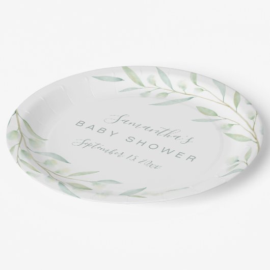 赤ちゃんシャワーエレガント緑の水彩 ペーパープレート (アングル)
