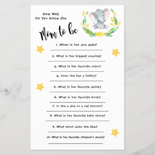 赤ちゃんシャワーエレファントあなたはどのようにカードを知っている チラシ (正面)