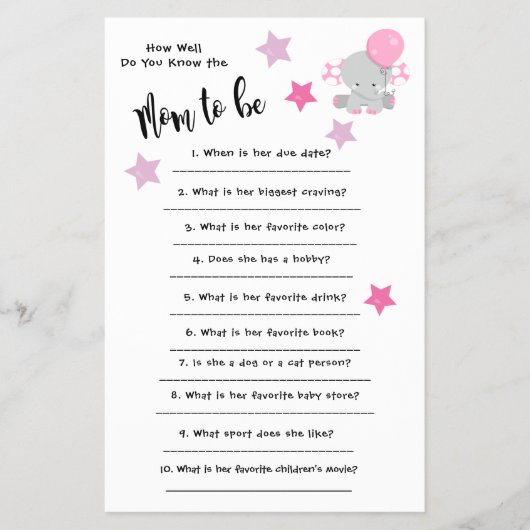 赤ちゃんシャワーエレファントあなたはどのようにカードを知っている チラシ (正面)