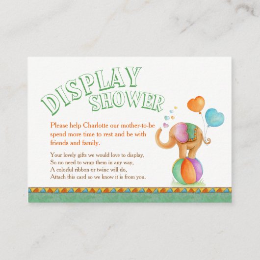 赤ちゃんシャワーエレファントアートディスプレイシャワーカード エンクロージャーカード (裏面)