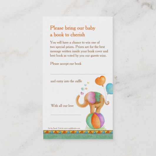 赤ちゃんシャワーエレファントアートブックコンペティションカード 名刺 (裏面)