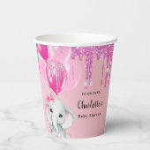 赤ちゃんシャワーエレファントガールピンクグリッタードリップ 紙コップ (裏面)