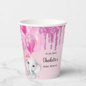 赤ちゃんシャワーエレファントガールピンクグリッタードリップ 紙コップ (正面)