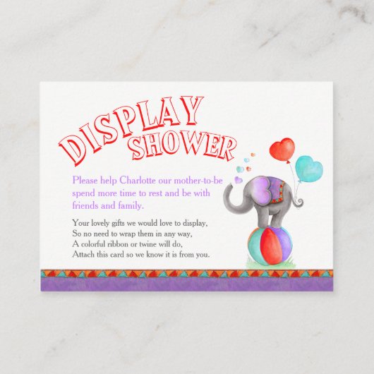 赤ちゃんシャワーエレファントグレーのアートディスプレイシャワーカード エンクロージャーカード (裏面)