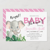 赤ちゃんシャワーエレファントピンク 案内状 (正面/裏面)