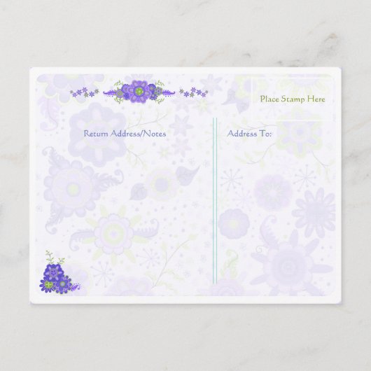 赤ちゃんシャワーエレファントフラワーパープル インビテーションポストカード (裏面)