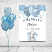 赤ちゃんシャワーエレファントボーイ青い白いバルーン ポスター