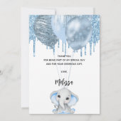 赤ちゃんシャワーエレファントボーイ青い白サンキューカード 招待状 (裏面)