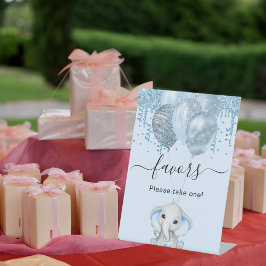 赤ちゃんシャワーエレファントボーイ青い風船の好意 台座サイン