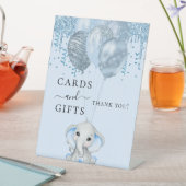 赤ちゃんシャワーエレファントボーイ青い風船カードギフト 台座サイン (インサイチュ)