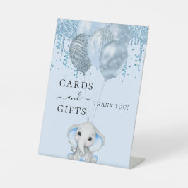 赤ちゃんシャワーエレファントボーイ青い風船カードギフト 台座サイン