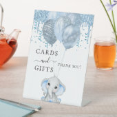 赤ちゃんシャワーエレファントボーイ青い風船ホワイトギフト 台座サイン (インサイチュ)