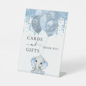赤ちゃんシャワーエレファントボーイ青い風船ホワイトギフト 台座サイン (正面)
