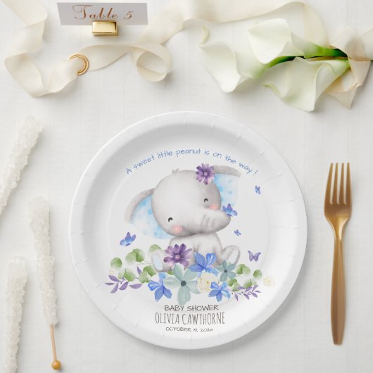 赤ちゃんシャワーエレファント男女兼用花 ペーパープレート (ウェディング)