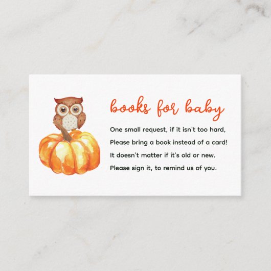 赤ちゃんシャワーエンクロージャカード用カボチャ&フクロウ本 エンクロージャーカード (正面)